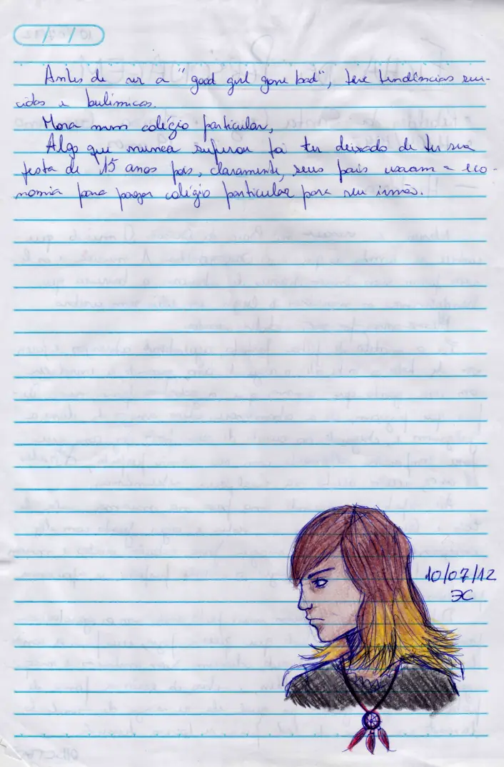 Digitalização da ficha da personagem Thaísa do livro "Os Hereges de Santa Cruz" por Eriq Cobra.